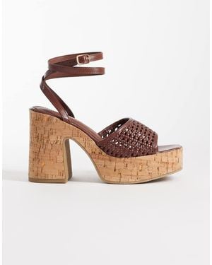Glamorous Cork Heeled Sandals - Brown