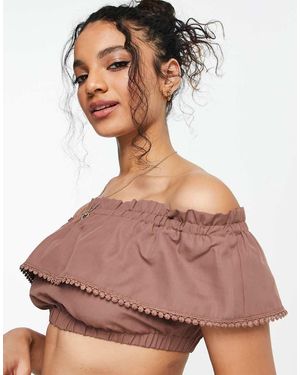 Threadbare Beach Ruffled Skirt And Crop Top Co-Ord - Brown