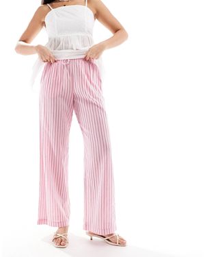 Bershka Tie Waist Wide Leg Linen Pants - Pink