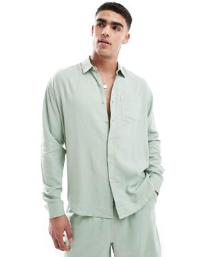 New Look Long Sleeve Floaty Linen-blend Shirt - Green