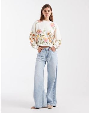 Miss Selfridge Sweatshirt With Flower Print - Blue