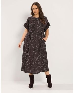 Yours Clothing Polka Dot Midi Dress - Brown