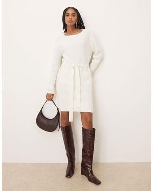 Vila Tie Waist Knitted Mini Dress - Natural