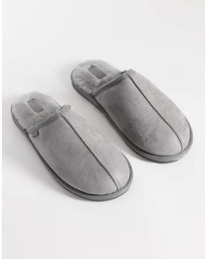 River Island Fleece Lined Mule Slippers - Gray