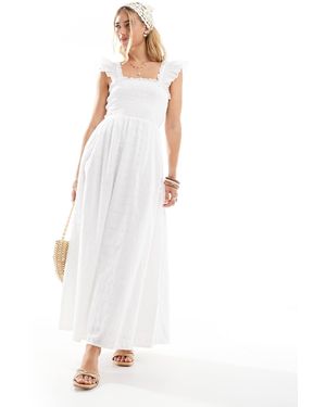 Accessorize Puff Sleeve Shirred Midi Beach Dress - White