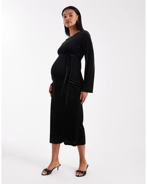 Mama.licious Mamalicious Maternity Velvet Bell Sleeve Midi Dress - Black