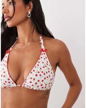 Peek & Beau Top Bikini A Triangolo Rosso A Fiori Con Fiocco Bianco - Multicolore
