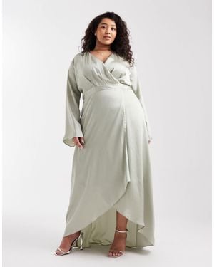 Tfnc Plus Bridesmaid Satin Wrap Maxi Dress - Gray
