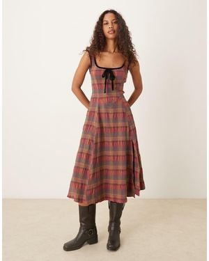 Free People Freya Plaid Midi Strap Dress - Pink