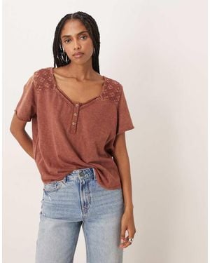 Free People Heirloom Henley Button Up Tee - Orange