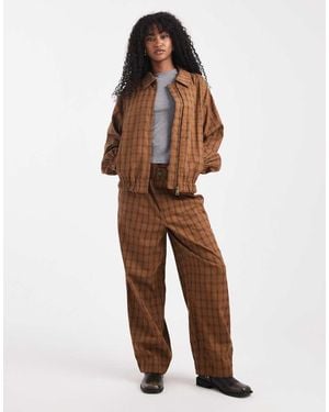 ASOS Textured Barrel Leg Pull On Trousers Co-ord With Seam Detail - Brown