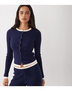The Frolic Exclusive Knitted Contrast Trim Cardigan Co-ord - Blue