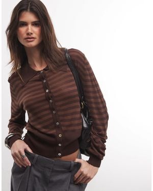 Collusion Transparenter strick-cardigan mit braunen streifen