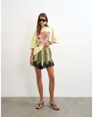 TOPSHOP Check Print Lace Trim Shorts - Multicolour