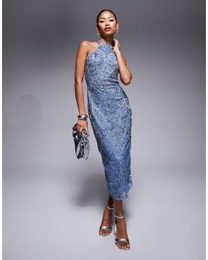 Beauut Halter Neck Embellished Midi Dress - Blue