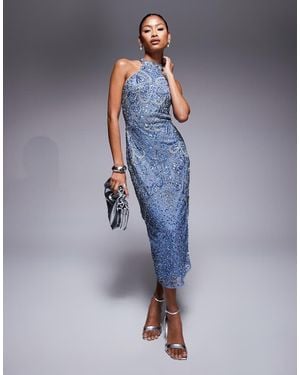 Beauut Halter Neck Embellished Midi Dress - Blue