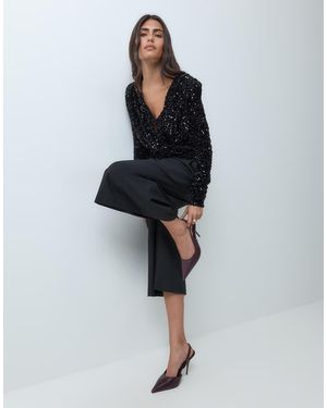 ASOS Top Van Fluweel Met Pailletten, Diepe Halslijn En Gedrapeerd Detail Met Schoudervulling - Zwart