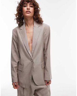 Mango Cotton Pinstripe Blazer Co-ord - Brown