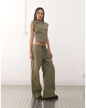 Weekday Vitani Mix & Match Ripstop Wide Leg Trousers With Elasticated Waist - Natural
