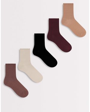 Vero Moda 5 Pack Scallop Top Ankle Socks - Natural