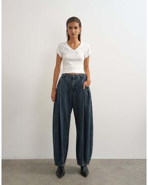 TOPSHOP Jeans Barrel Cocoon A Vita Medio Alta - Blu