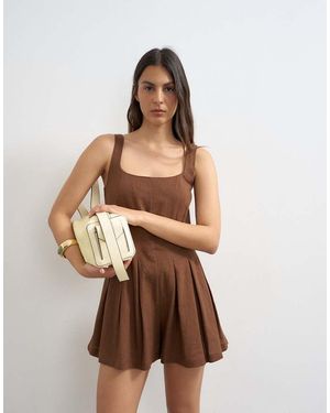 TOPSHOP Linnen Romper Playsuit - Bruin