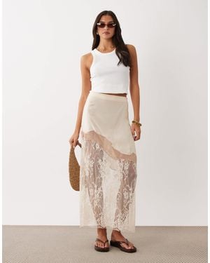 ASOS Satin Lace Hem Maxi Skirt - Natural