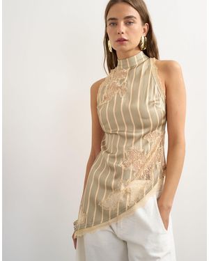 TOPSHOP Premium Halter Neck Top With Contrast Lace Detail - Natural
