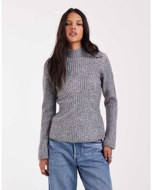 Aware Trui Met Hoge Hals En Ribdetails - Grijs