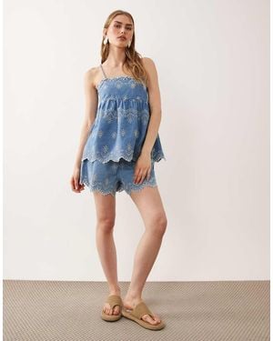 ASOS Denim Embroidered Short Co-ord - Blue