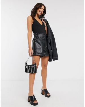 Bershka V Neck Ribbed Jersey Bodysuit - Black