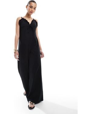 ASOS Cami Ruffle Wide Leg Jumpsuit - Black