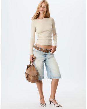 Stradivarius Long Sleeve Basic T-shirt - Natural