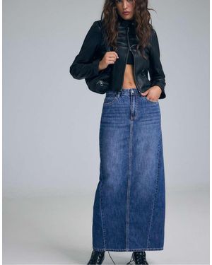 Stradivarius Lange Denim Rok - Blauw