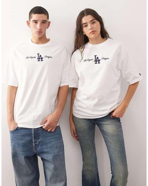 KTZ Camiseta Blanca Extragrande Con Logo De Texto De Los La Dodgers De - Gris
