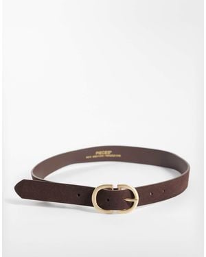 Pieces Suede Gold Double Buckle Belt - Brown