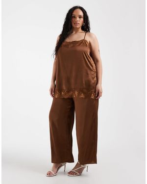ASOS Asos Design Curve Satin Lace Cami Jumpsuit - Brown