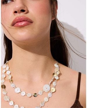 Stradivarius Long Button Necklace - Natural