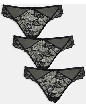 Ann Summers Pack De 3 Braguitas Brasileñas De Encaje Negras - Gris