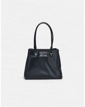 Stradivarius Shopper Bag With Metal Closure - Blue