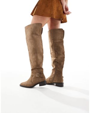 SEQWL Wide Fit Latte Buckle Detail Over The Knee Boots - Natural