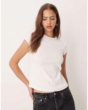 Mango Camiseta Blanca Con Mangas De Casquillo De Algodón De - Blanco