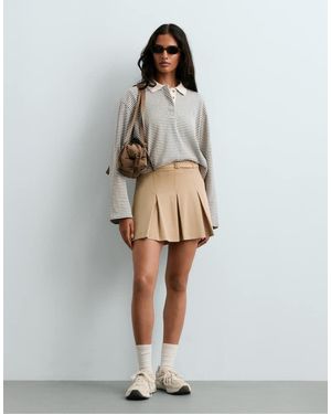 Oysho High-rise Pleated Short Skirt With Belt - White