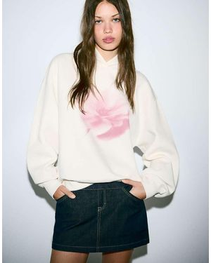 Bershka Blurry Flower Print Hoodie - White