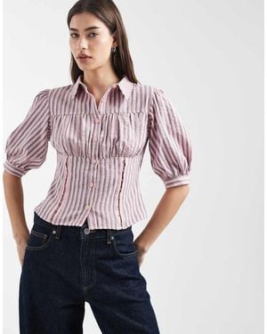 Daisy Street Fitted Shirt With Puff Sleeves And Corset Detailing - Purple