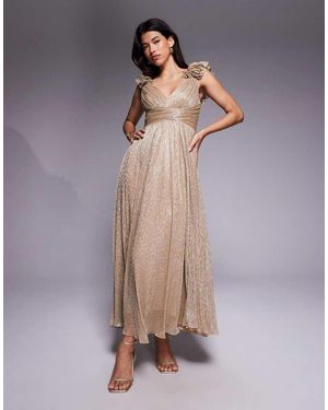Forever New Ruffle Shoulder Plisse Midaxi Dress - Metallic