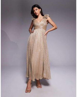 Forever New Ruffle Shoulder Plisse Midaxi Dress - Metallic