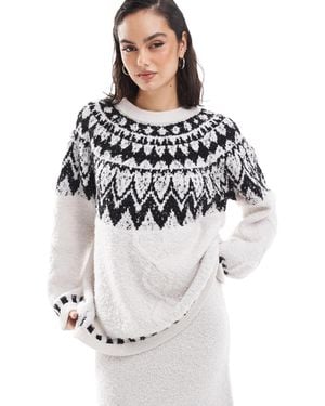 Object Fluffy Fairisle Sweater Co-ord - Gray