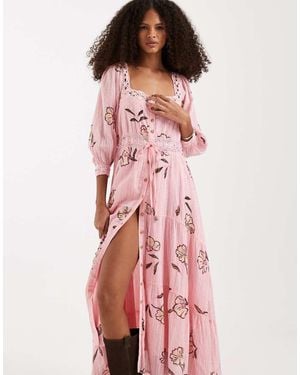 Free People Morning Meadows Button Down Midi Dress - Red