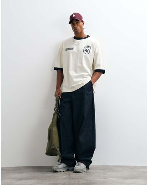 ASOS Heavyweight Oversized Ringer T-Shirt With Football Graphics - White